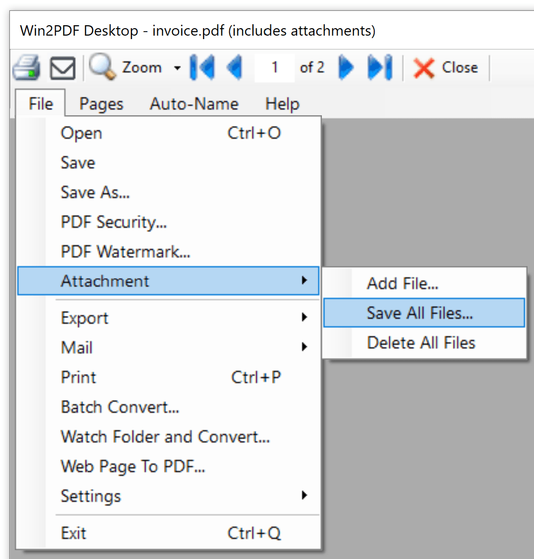 Win2PDF Desktop Save All File Attachments