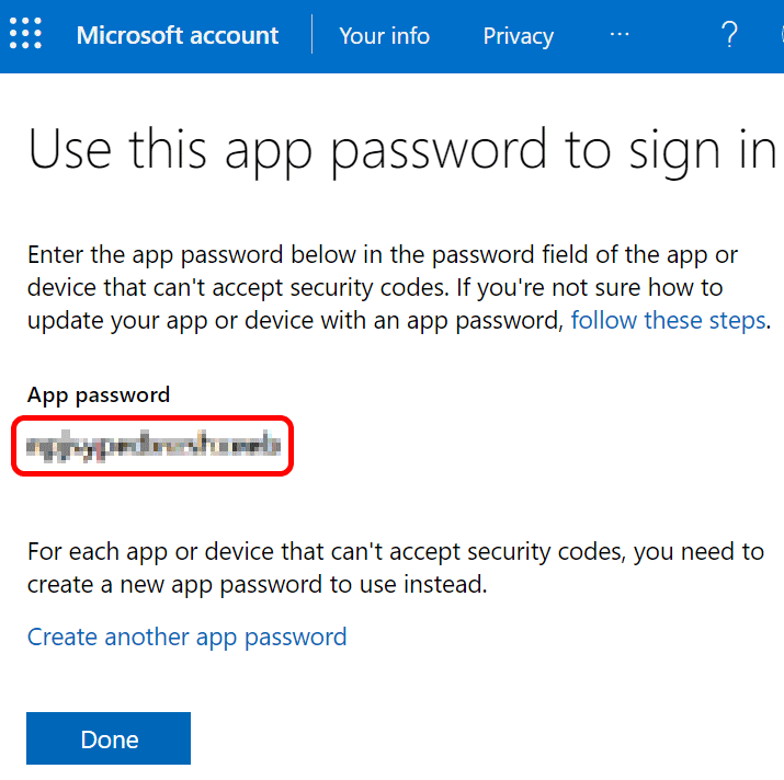 Generate Outlook.com App Password